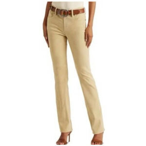 Lauren Ralph Lauren Women Pale Parchment Tan High Rise Straight Leg Suede Pant 8